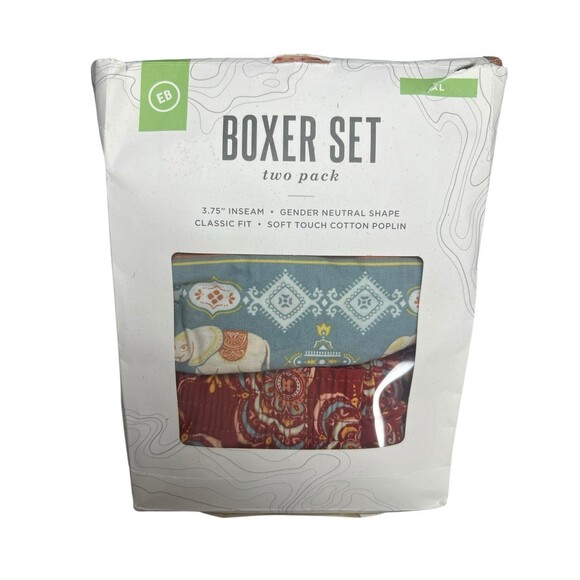 Earthbound Boxer Shorts 2-Pack XL Elephant & Paisley Prints 100% Cotton Poplin - Picture 1 of 11